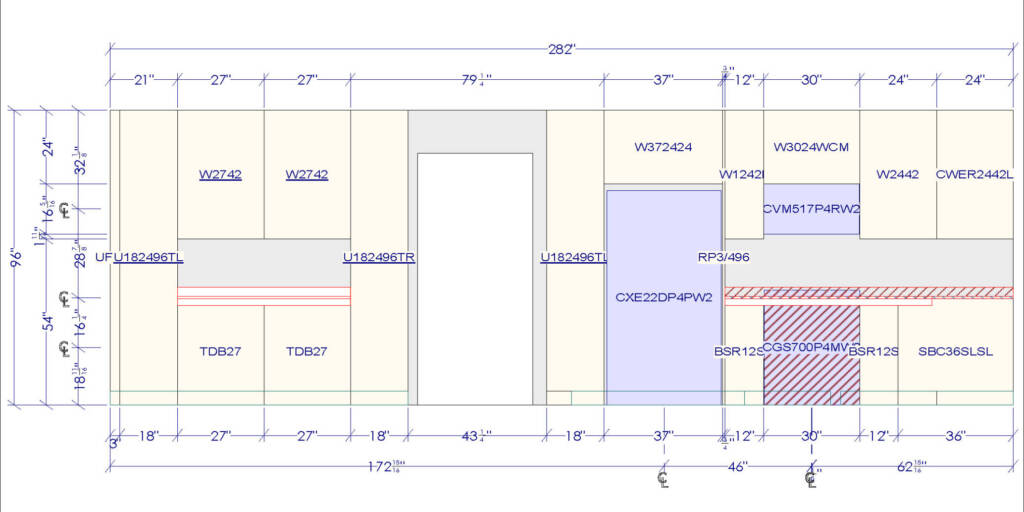 Kitchen CAD layout and elevations designed for contractor installation